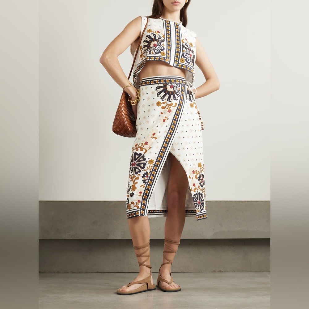 NWOT Farm Rio Flower Fan Tapestry Off-White Cropped Vest Tank Top XL